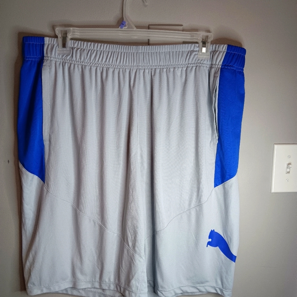 Puma Gray and Blue Men's Athletic Performance Shorts W/Side Pockets NWT Size XXL